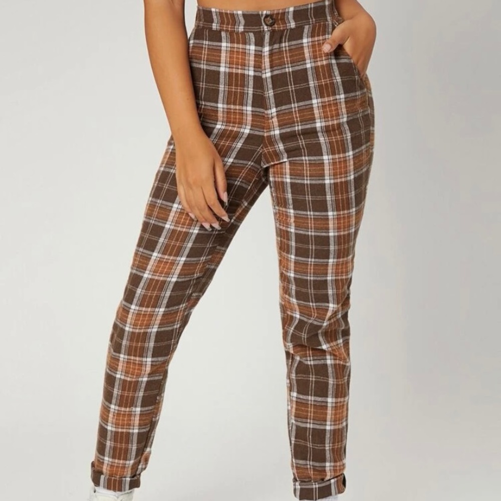 Brown plaid pants